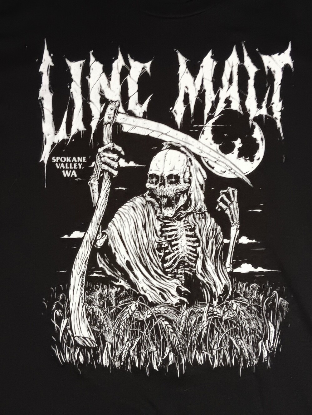 Death Grim Reaper t-shirt Skeleton Goth Linc Malt Beer Whiskey Bourbon